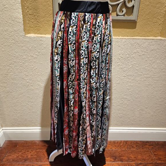 Soft Surroundings PL Boho Patchwork Maxi Skirt Rayon India Gypsy Cottagecore Fal - Picture 4 of 11